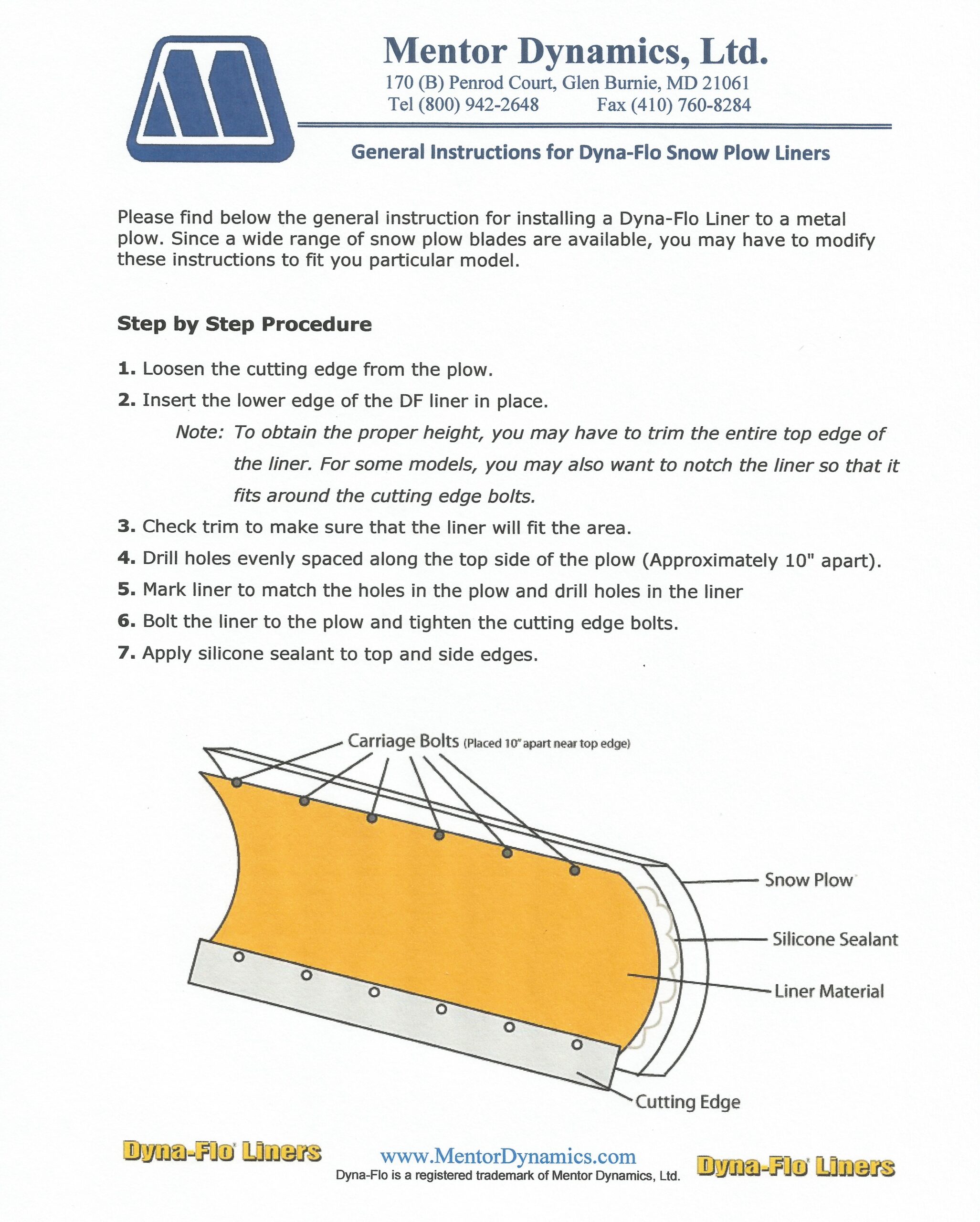 Snow Plow Liner Installation Procedure